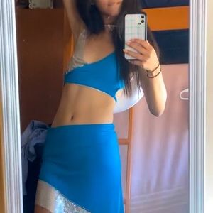 IAmGia Blue Metallic Cami and Skirt Two Piece Maia Set